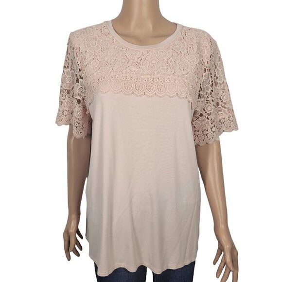 Adrianna Papell Women's Blush Pink Intricate Lace Blouse in a Size L - Picture 1 of 9
